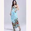 Mode Damen Bohemian Style Elegante Halter Blumendruck QMilch Maxi Kleid (Light Blue)