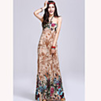 Mode Damen Bohemian Style Elegante Halter Blumendruck QMilch Maxikleid (Screen Color)
