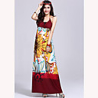Mode Damen Bohemian Style elegantes Blumen-Muster Splicing Sleevless QMilch Maxi Kleid (rot)