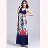 Mode Damen Bohemian Style elegantes Blumen-Muster Splicing Sleevless QMilch Maxikleid (Screen Color)