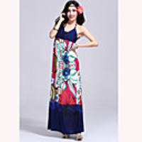 Mode Damen Bohemian Style elegantes Blumen-Muster Splicing Sleevless QMilch Maxikleid (Screen Color)