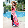 Mode Damen Bohemian Style Romantische bunten Perlen Halfter Sleevless QMilch Maxi Dress (Pink)