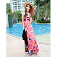 Mode Damen Bohemian Style Romantische bunten Perlen Halfter Sleevless QMilch Maxi Dress (Pink)