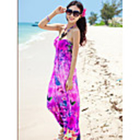 Mode Damen Bohemian Style Romantische bunten Perlen Halfter Sleevless QMilch Maxi Kleid (lila)