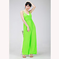 Mode Damen Bohemian Style Strape Rückenfrei Solid Color QMilch Sleevless Maxikleid (Grün)