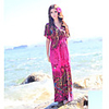 Mode Damen Bohemian Style V-Ausschnitt Kurzarm QMilch Maxikleid (Screen Color)
