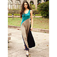 Mode Damen Einfache Kontrast Farbe Splicing Sleevless QMilch Maxikleid (Screen Color)
