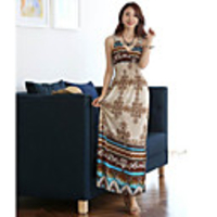 Mode Damen Fahsion Printing V-Ausschnitt,  ärmellos QMilch Swing-Kleid (Screen Color)