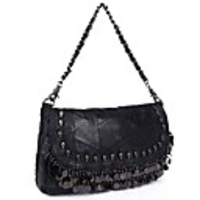 Mode Damenlammfell Lammfell Fashion Punk Style Rivet Tassel Schultertasche (schwarz)