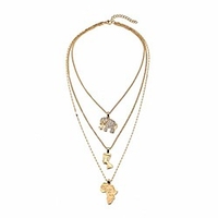 Mode einfache Legierung menschlichen Kopf Elefanten Gothic geschichteten Halsketten Gold afrikanische Karte Anhänger Halskette Kette Rave Party Elefanten Halsketten Schmuck Zubehör für Frauen und Lightinthebox