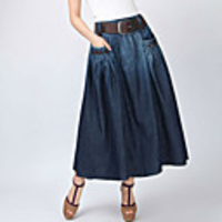 Mode einfachen Knopftaschen kostenlose Verteilung von Zufalls Stil Gürtel Denim lange Röcke