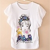 Mode f?r M?dchen Komfortable Round Kragen Cartoon-Muster Chiffon R'schen T-Shirt