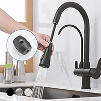 Moderner Stil an Deck montierte schwarze Küchenarmaturen ausziehbarer einstellbarer Kalt- und Warmwasserfilterhahn für die Küche Dreiwege-Spültischmischer Küchenarmatur Messing Lightinthebox