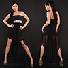 NLS Damenmode New Sexy reine Farbe Chiffon-Kleid (Schwarz)