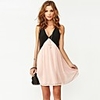 NNA Frauen Die europäische und amerikanische Kontrast Farbe Nect V-Chiffon-Kleid Vest (Pink)