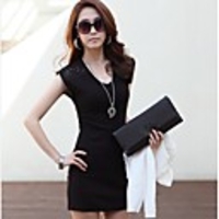 NNA Frauen Die koreanische Spitze Big Yard Bottom Kleid (Schwarz)