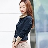 NNA Frauen koreanischen Ständer Neck Kontrast-Farben-Shirt (blau)