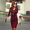 NNA Frauen Langarm-V Nevk Kleid (Wein)