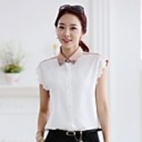NNA Frauen schnüren Kontrast Farbe Chiffon-Shirt (Pink)