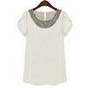 NNA Korne der Frauen Rüschen Kurzarm Chiffon-T-Shirt (weiß)