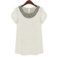 NNA Korne der Frauen Rüschen Kurzarm Chiffon-T-Shirt (weiß)