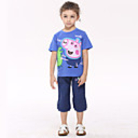Nova Kids blaue Stickerei 100% Baumwolle Kurzarm-T-Shirt