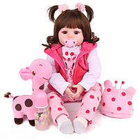 NPK DOLL 22 Zoll Lebensechte Puppe Wiedergeborene Kleinkind-Puppe Baby Mädchen Sicherheit Geschenk Niedlich Stoff 3/4 Silikon-Gliedmaßen und Baumwolle gefüllt Körper mit Kleidung und Accessoires für Lightinthebox