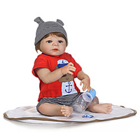 NPKCOLLECTION 20 Zoll Lebensechte Puppe Baby Jungen Niedlich Neues Design Künstliche Implantation Blaue Augen Ganzkörper Silikon Silica Gel Vinyl mit Kleidung und Accessoires für Geburtstags- und Lightinthebox