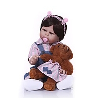 NPKCOLLECTION 20 Zoll Lebensechte Puppe Baby Mädchen Geschenk Neues Design Künstliche Implantation Braune Augen Ganzkörper Silikon Silica Gel Vinyl mit Kleidung und Accessoires für Geburtstags- und Lightinthebox