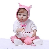 NPKCOLLECTION 24 Zoll Lebensechte Puppe Baby Mädchen lebensecht Geschenk Künstliche Implantation Blaue Augen Ganzkörper Silikon Silica Gel Vinyl mit Kleidung und Accessoires für Geburtstags- und Lightinthebox