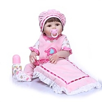 NPKCOLLECTION 24 Zoll Lebensechte Puppe Baby Mädchen Neugeborenes Geschenk Künstliche Implantation Braune Augen Ganzkörper Silikon Silica Gel Vinyl mit Kleidung und Accessoires für Geburtstags- und Lightinthebox