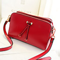 NPSJ Frauen Simple Red Doppel-Reißverschluss Leder tragbare Schultertasche 8.4