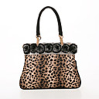 NPSJ Frauen Wunderschöne Kaffee-Leopard-Druck Cony Haar Tote 04-14