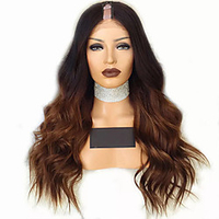 Remy Menschenhaar Perücke Lang Große Wellen U Teil Mehrfarbig Gefärbte Haarspitzen (Ombré Hair) Afro-amerikanische Perücke U-Teil Brasilianisches Haar Damen Schwarz / Mittelbraun 20 CM 25 CM 30 CM Lightinthebox