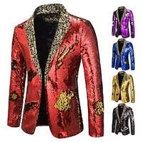 Scheibe Disko 1980er Herbst Weihnachtsanzüge Smoking Anzüge Blazer Ansteckkragen Blazer Herren Erwachsene Pailletten Polyester Kostüm Golden / Purpur / Schwarz Jahrgang Cosplay Party Halloween Klub Lightinthebox