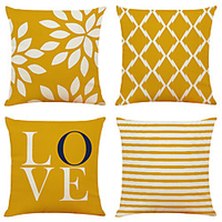 Set von 4 einfachen geometrischen Blumendruck quadratischen dekorativen Kissenbezügen Sofakissenbezüge Kunstleinenkissen für Sofa Couchbett Stuhl Lightinthebox