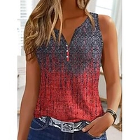 Tanktop für Damen,  Active Casual,  Ombre-Print,  ärmellos,  normale Oberteile,  V-Ausschnitt,  lässig,  täglich,  Schwarz,  Weinrot,  Sommer