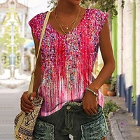 Tanktop für Damen,  Basic-Print,  ärmellos,  normale Oberteile,  V-Ausschnitt,  lässig,  rosa,  blau,  lila,  orange,  grün