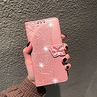 Telefon Hülle Handyhüllen Für LGGanzkörper-Gehäuse Ledertasche Brieftasche Kartenetui LGStylo 4 LGQ7 LGK40 LGK10 2018 LGG7 LGG7 ThinQ LGG8 Geldbeutel Kreditkartenfächer Strass Schmetterling Lightinthebox
