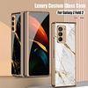 Telefon Hülle Handyhüllen Für Samsung Galaxy Rückseite Klappetui Z Fold 2 Z Flip Stoßresistent Beschichtung Flipbare Hülle Landschaft Geometrische Muster Marmor TPU Gehärtetes Glas Lightinthebox