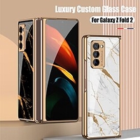 Telefon Hülle Handyhüllen Für Samsung Galaxy Rückseite Klappetui Z Fold 2 Z Flip Stoßresistent Beschichtung Flipbare Hülle Landschaft Geometrische Muster Marmor TPU Gehärtetes Glas Lightinthebox