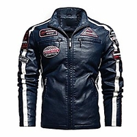 Thermo-Fleece gefütterte Patchwork-Moto-Racer-Kunstjacke für Herren Lightinthebox