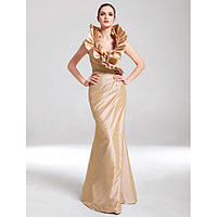 Trompete / Meerjungfrau Elegant Party Wear Formeller Abend Kleid V-Ausschnitt Ärmellos Boden-Länge Taft mit Rüschen 2020 Lightinthebox