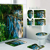 Wasserfall im Waldmusterdruck Bad Duschvorhang Freizeittoilette vierteiliges Design Lightinthebox
