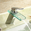 Wasserfall Waschbecken Wasserhahn mit Glasauslauf (verchromt)