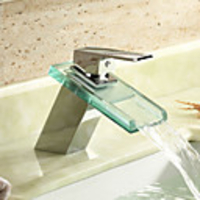 Wasserfall Waschbecken Wasserhahn mit Glasauslauf (verchromt)