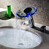 Wasserkraftwerk zwei Griffen LED Wasserfall Glas Waschbecken Wasserhahn Chrom-Finish (groß)