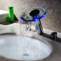 Wasserkraftwerk zwei Griffen LED Wasserfall Glas Waschbecken Wasserhahn Chrom-Finish (groß)