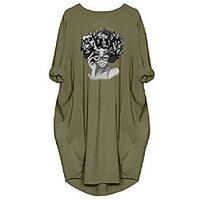 wbjetr meine Wurzeln Charakter Grafikdruck Langarm lässig Tunika Kleid mit Tasche für Frauen grün Lightinthebox