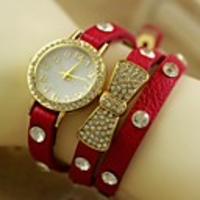 WDL Mode Rivet Bow Dekorative Leder-Armband-Uhr